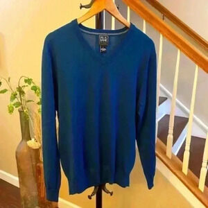 JOS A BANK Men's V-Neck Pullover Sweater Blue 100% Merino Wool. Size L
